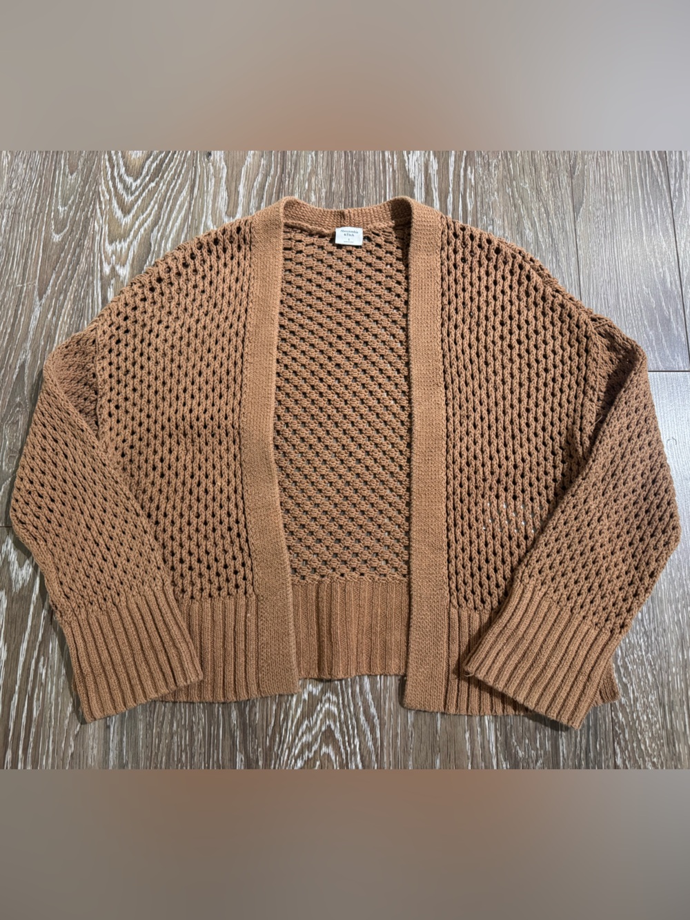 Abercrombie & Fitch Open-Knit Cardigan in Camel Brown